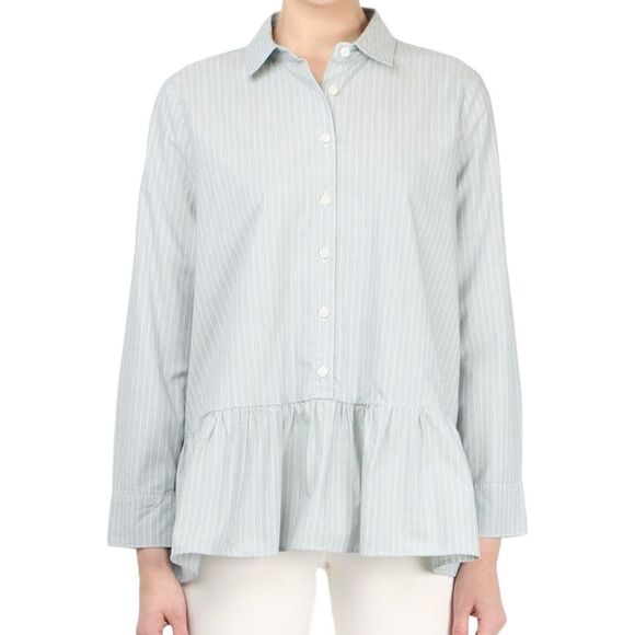 The Great. The Drop Ruffle Oxford Shirt Button Down Indigo Stripe Blue Size M - Picture 11 of 11